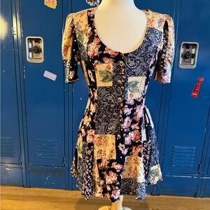 Vintage Floral Patchwork corset back Dress